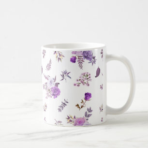 Purple flowers on coffee mug