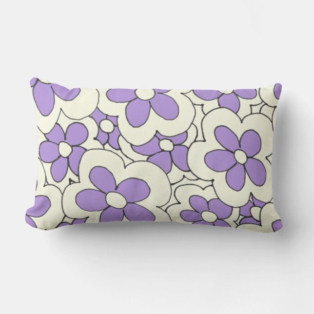 Purple flowers on cream lumbar cushion (Front)