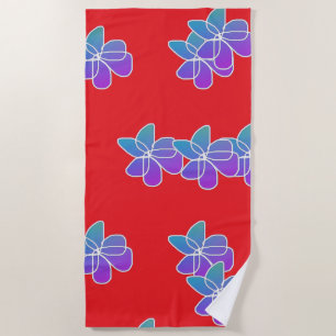 Purple Flowers On Red Beach Towel