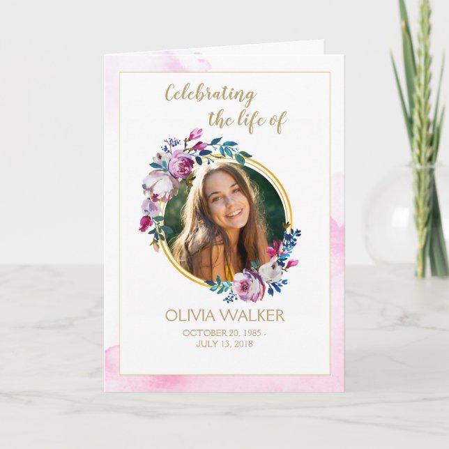 Purple Flowers Order of Service Folded Program Programme (Front)