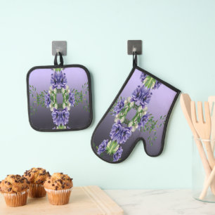 Purple Flowers Oven Mitt & Pot Holder Set