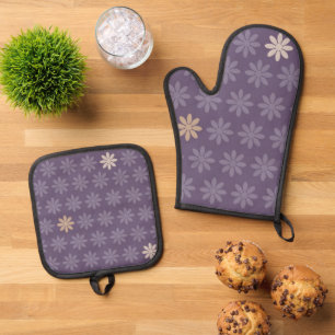 Purple Flowers Oven Mitt & Pot Holder Set