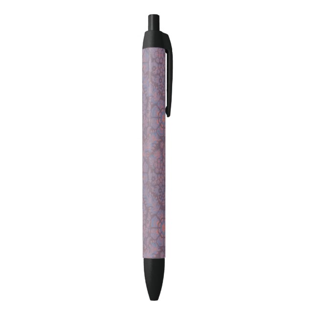 Purple Flowers Pattern Black Ink Pen (Bottom (Vertical))
