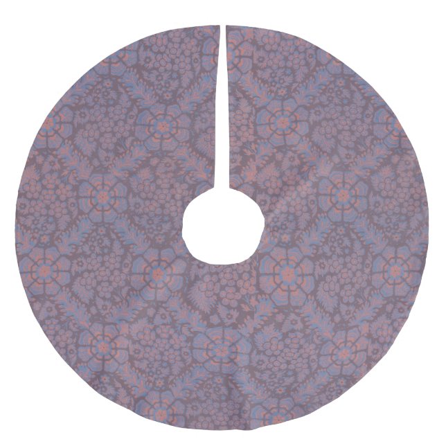 Purple Flowers Pattern Brushed Polyester Tree Skirt (Front)
