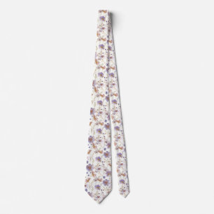 Purple Flowers Pattern Cottagecore Wildflowers Tie
