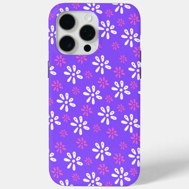 Purple Flowers Pattern iPhone 15 Pro Max Case (Back)