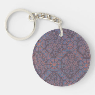 Purple Flowers Pattern Key Ring