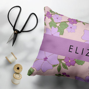 Purple Flowers, Pattern Of Flowers, Your Name Decorative Cushion