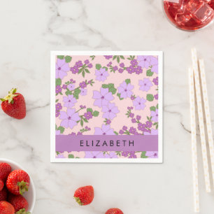 Purple Flowers, Pattern Of Flowers, Your Name Napkin