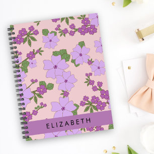Purple Flowers, Pattern Of Flowers, Your Name Notebook
