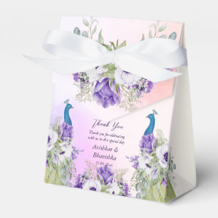 Purple flowers peacock wedding favour gift  box