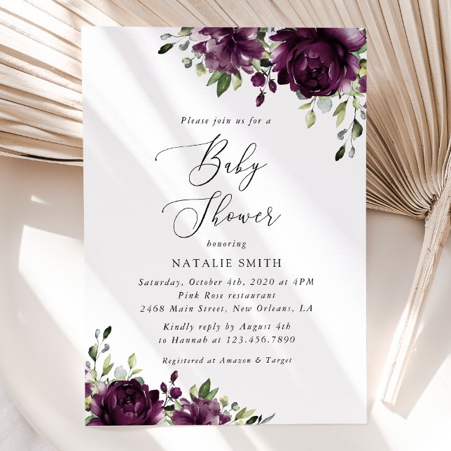 Purple Flowers, Plum Flowers, Boho, Baby Shower Invitation (Creator Uploaded)
