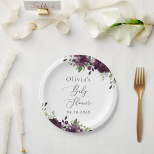 Purple Flowers, Plum Flowers, Boho, Baby Shower Paper Plate
