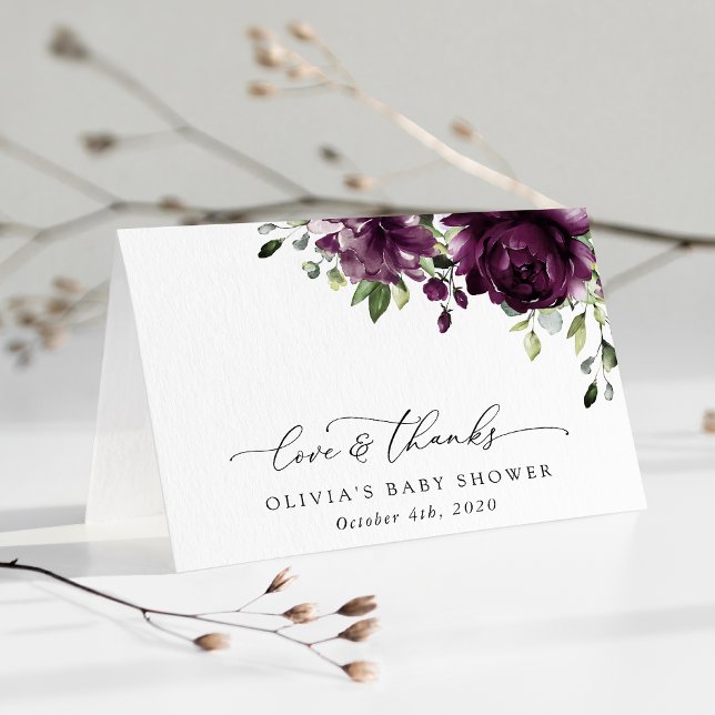 Purple Flowers, Plum Flowers, Boho, Baby Shower Thank You Card (Creator Uploaded)