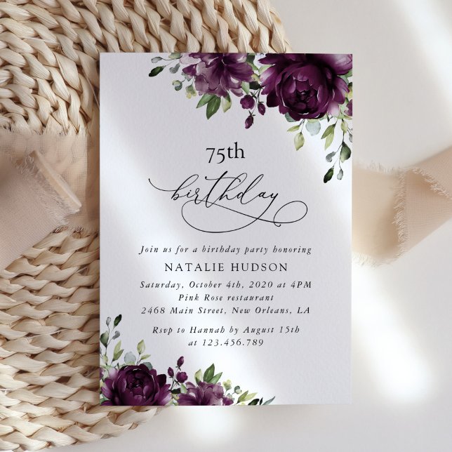 Purple Flowers, Plum Flowers, Boho, Birthday Invitation (Creator Uploaded)