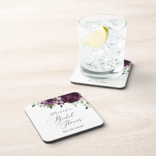 Purple Flowers, Plum Flowers, Boho, Bridal Shower Coaster