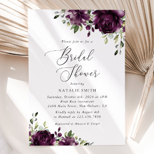 Purple Flowers, Plum Flowers, Boho, Bridal Shower Invitation