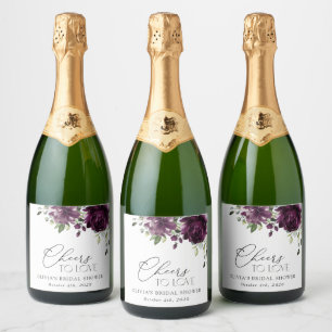 Purple Flowers, Plum Flowers, Boho, Bridal Shower Sparkling Wine Label