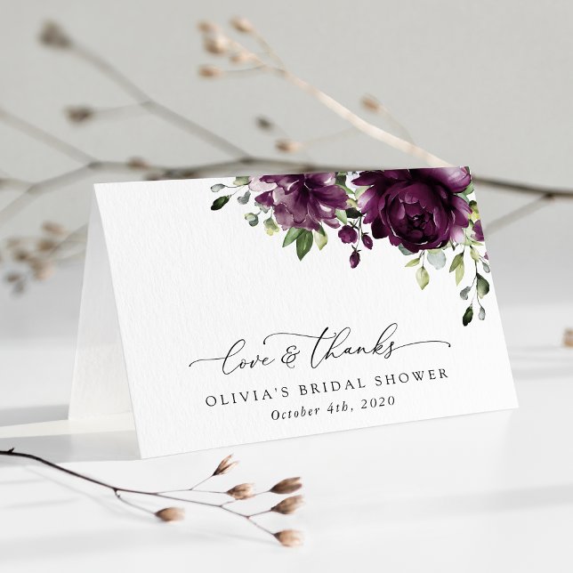 Purple Flowers, Plum Flowers, Boho, Bridal Shower Thank You Card (Creator Uploaded)