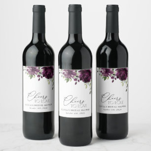 Purple Flowers, Plum Flowers, Boho, Bridal Shower Wine Label