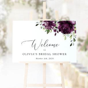 Purple Flowers, Plum Flowers, Boho, Bridal Welcome Poster