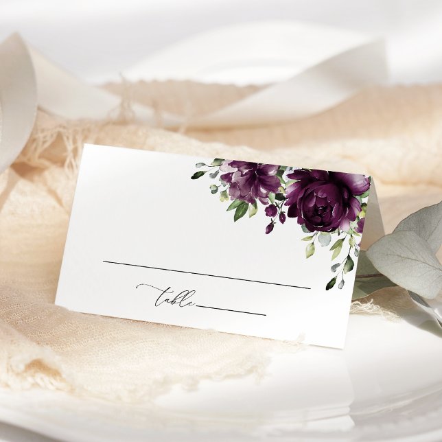 Purple Flowers, Plum Flowers, Boho, Floral Wedding Place Card (Creator Uploaded)