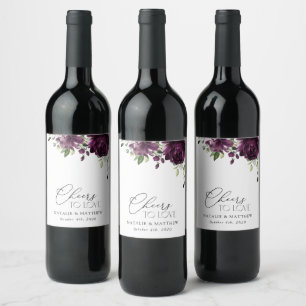 Purple Flowers, Plum Flowers, Boho, Floral Wedding Wine Label