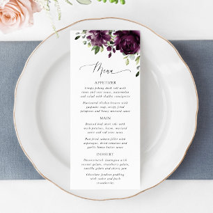Purple Flowers, Plum Flowers, Boho, Wedding Menu