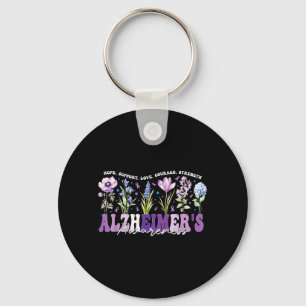 Purple Flowers Ribbon Support Alzheimers Awareness Key Ring