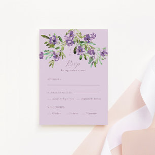 Purple Flowers Romantic Calligraphy Meal Choice RSVP Card
