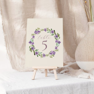 Purple Flowers Romantic Calligraphy Wedding Table Number