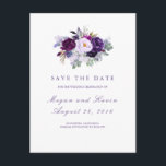 Purple Flowers Romantic Save the Date Announcement Postcard<br><div class="desc">Floral purple save the date postcards</div>