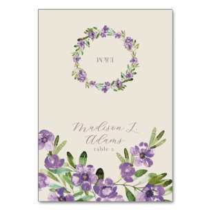 Purple Flowers Romantic Script Foldable Name Card