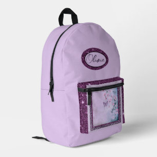 Purple flowers, rose, glitter lavender backpack