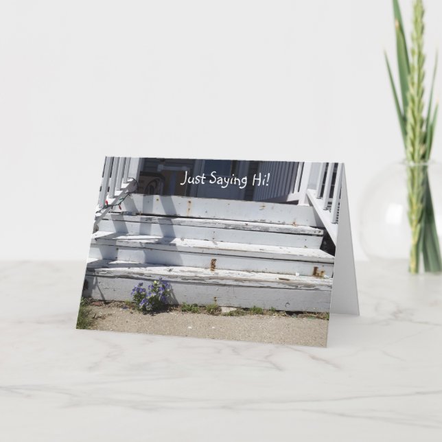 Purple Flowers Rustic Stairs Keep in Touch Card (Front)