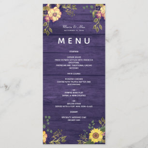 Purple Flowers Rustic Wedding Menu