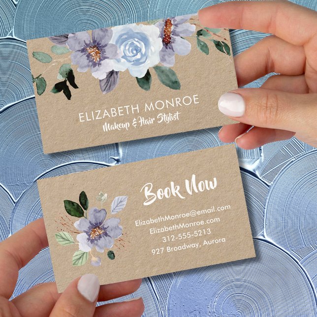 Purple Flowers Salon Hair Stylist Makeup Business Card (Creator Uploaded)