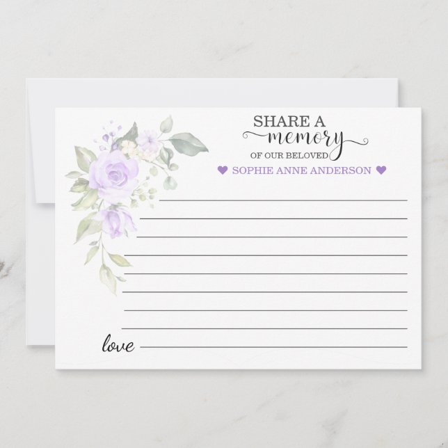 Purple Flowers Share a Memory Attendance  Announcement (Front)