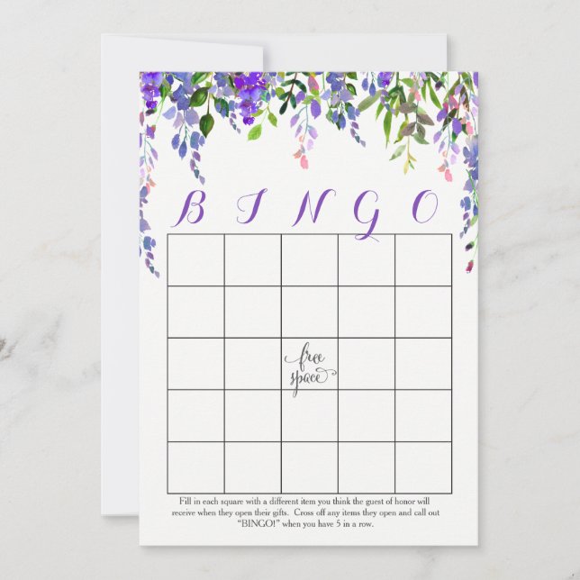 purple flowers Shower Bingo Cards (Front)