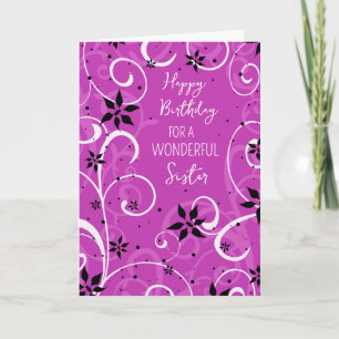 Purple Flowers Sister Birthday Card
