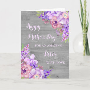 Purple Flowers Sister Happy Mother's Day Card