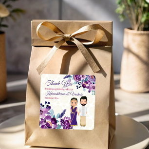 Purple flowers South Indian wedding Tamil Telugu Square Sticker