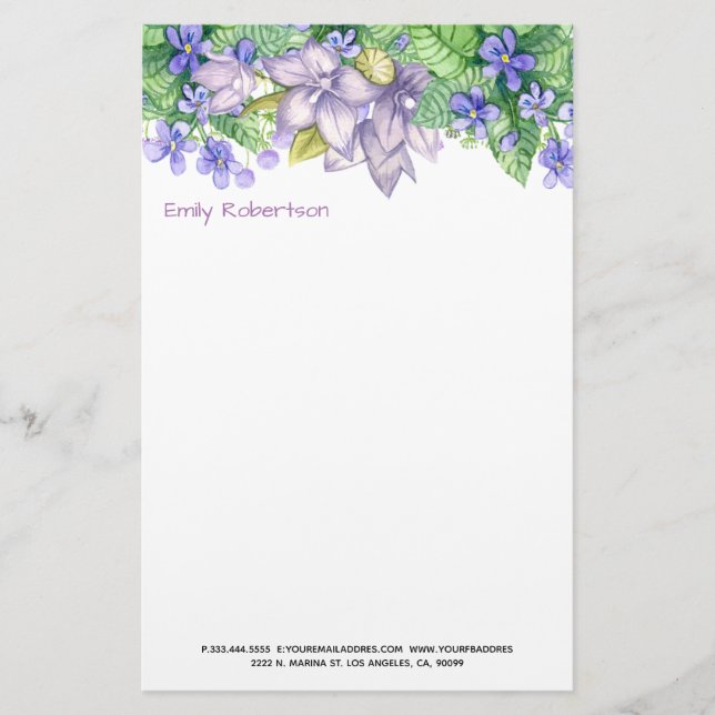 Purple Flowers Stationery (Front)