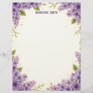 Purple Flowers Stationery Paper Custom Letterhead