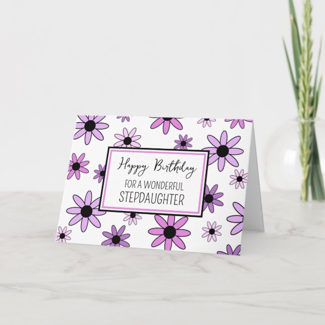 Purple Flowers Stepdaughter Birthday Card (Front)