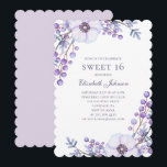 Purple flowers Sweet 16. Floral 16th birthday Invitation<br><div class="desc">Sweet 16 birthday invitation with purple flowers. Contact me,  please,  if you need additional items.</div>