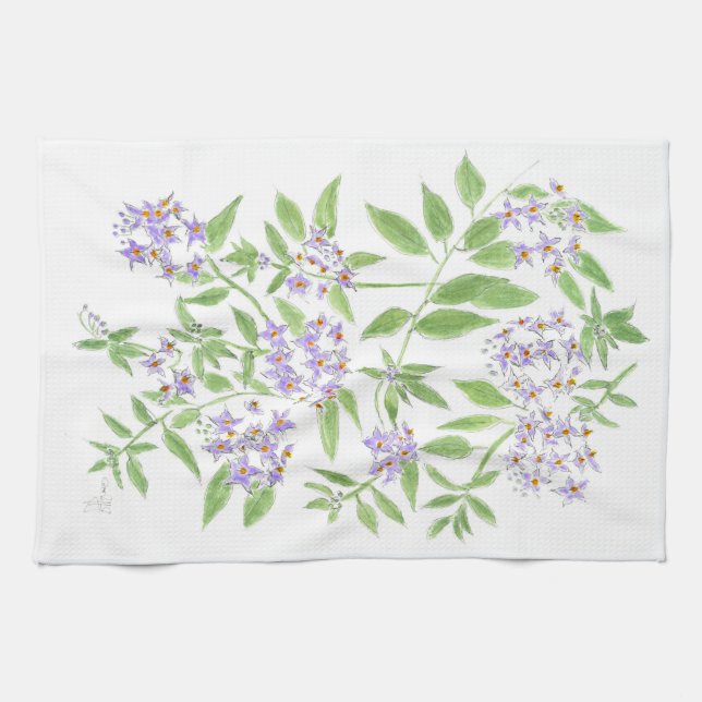 Purple flowers  tea towel (Horizontal)