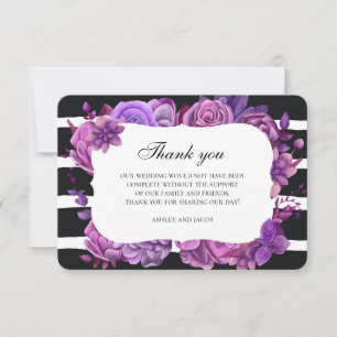 Purple flowers thank you. Floral wedding note Invitation