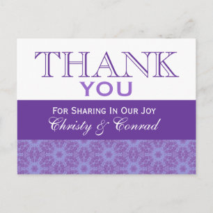 Purple Flowers Thank You Wedding G201 Postcard