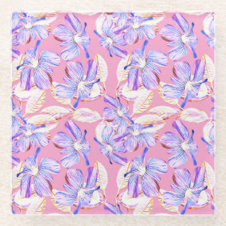 Purple Flowers: Watercolor Floral Elegance. Glass Coaster